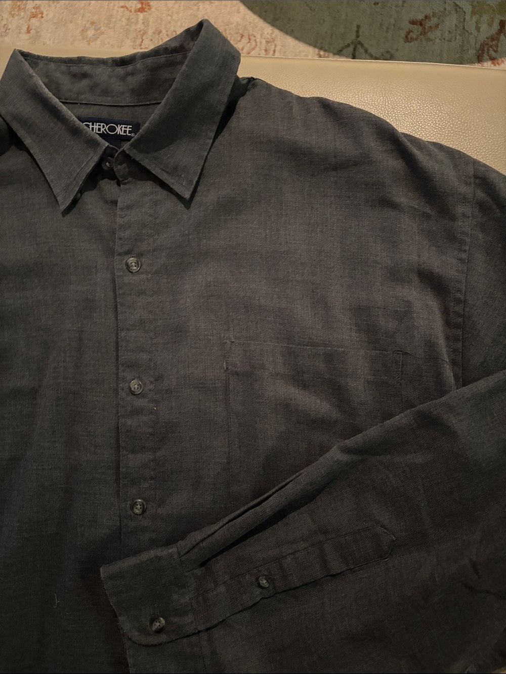 Cherokee Men’s Dark Gray Long Sleeve Button-Up Shirt